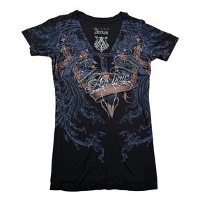 Archaic Shirt Womens S Gothic Y2K Graphic Wings Roses MMA Tattoo Biker Whimsy